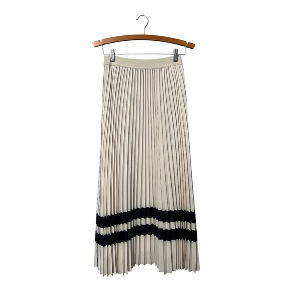 Wrong Side Of Right Pleated Maxi Skirt Broomstick Accordion Cream Black XS - Picture 1 of 5